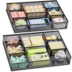 Desk Drawer Organizer 2 Pack Mesh Tray with Adjustable Compartments Office Stora